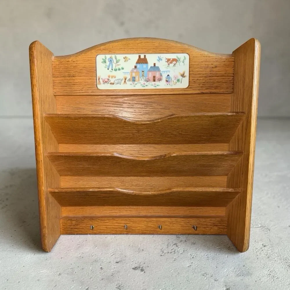 Heartland International Vintage Wood Letter Rack Key Hooks Cottagecore 90s Decor
